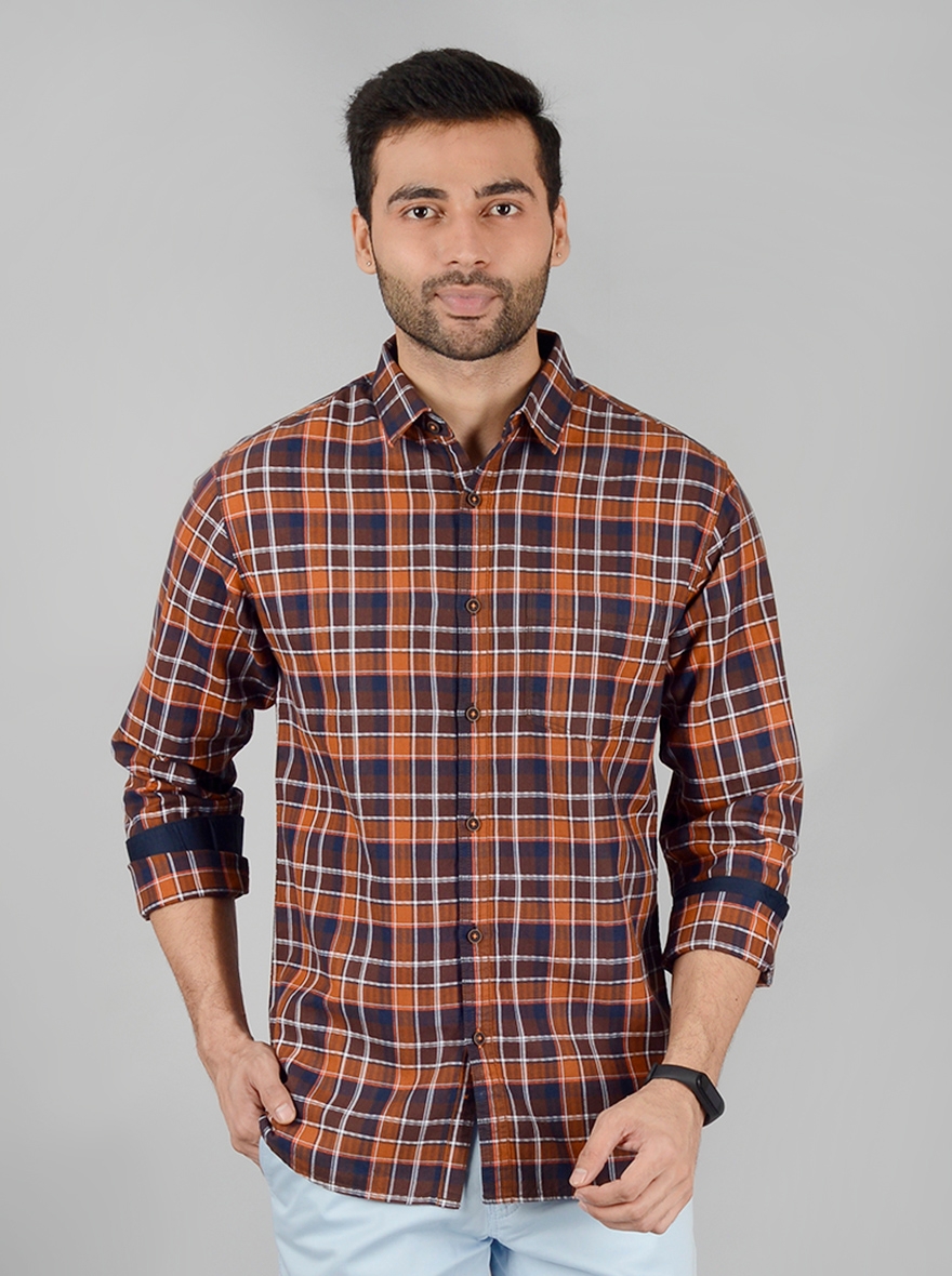 Greenfibre | Leather Brown Checked Casual Shirts (GFS-19-142B LEATHER BROWN CHECKS)