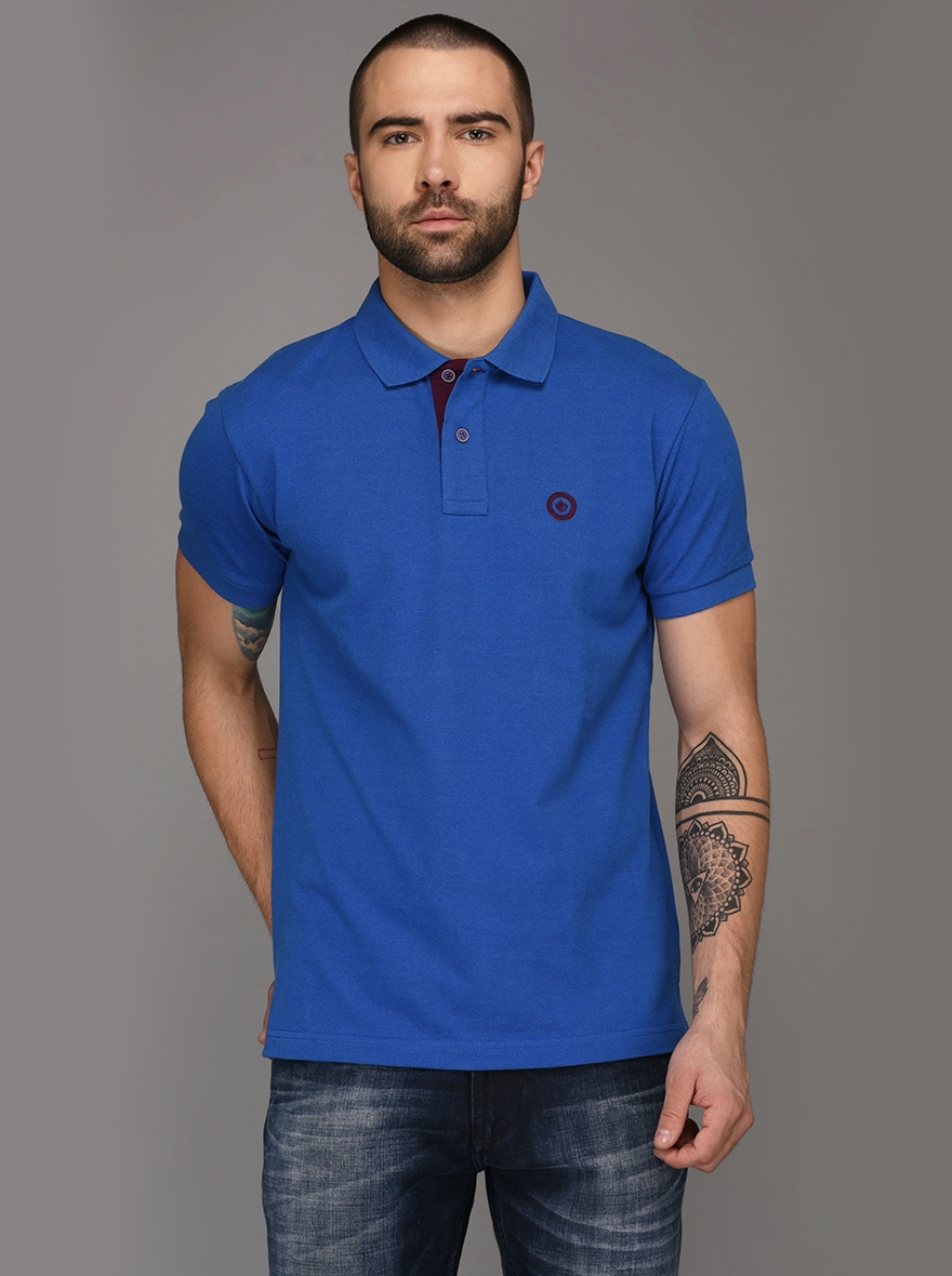 Royal Blue Melange Slim Fit Polo T-Shirt | Greenfibre