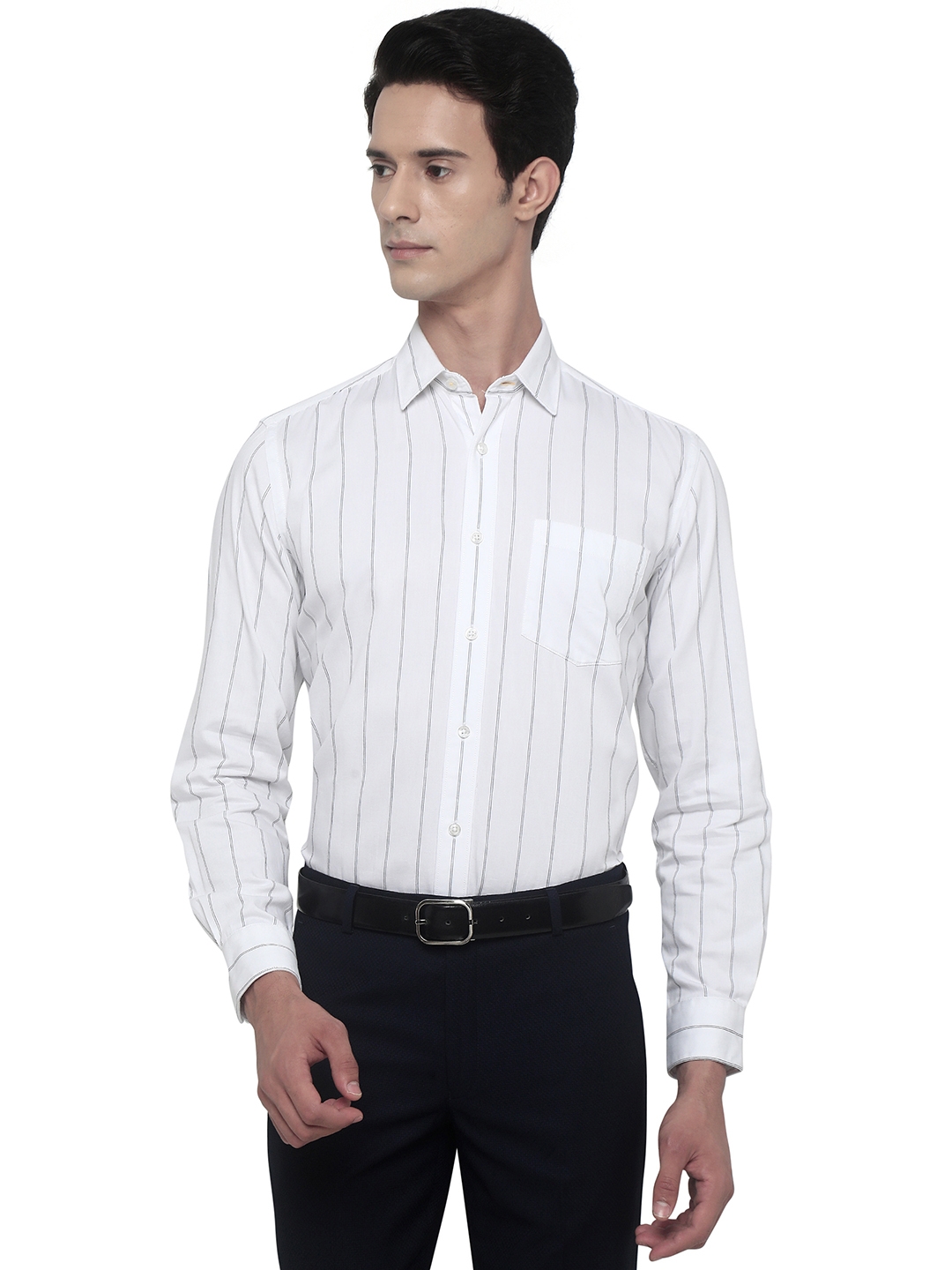 Greenfibre | White Striped Slim Fit Casual Shirt | Greenfibre