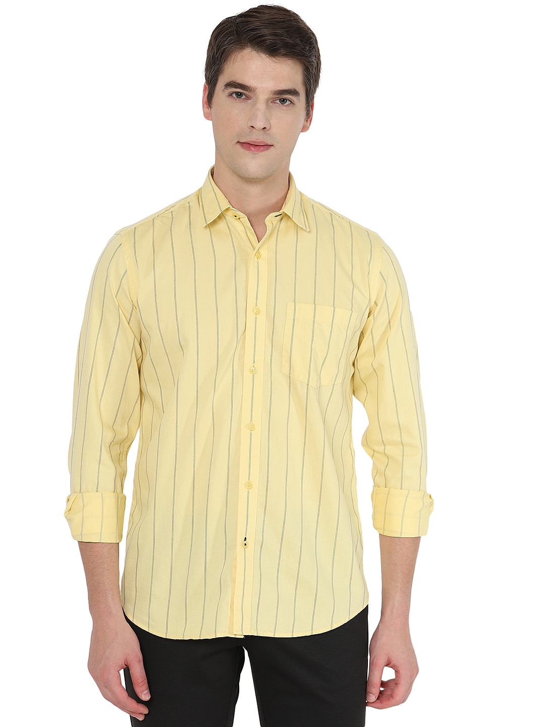 Greenfibre | Yellow Striped Slim Fit Casual Shirt | Greenfibre