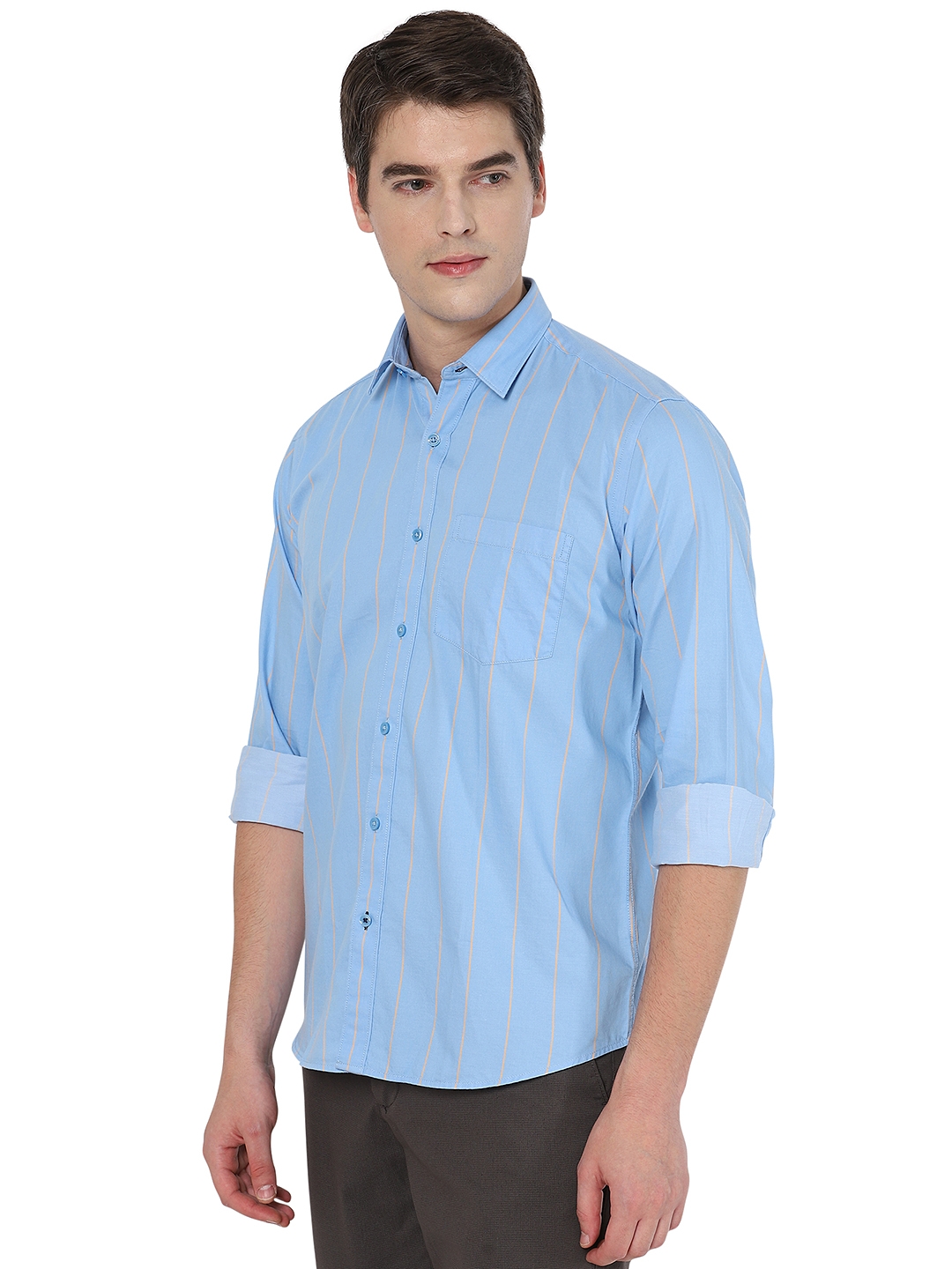 Light Blue Striped Slim Fit Casual Shirt | Greenfibre