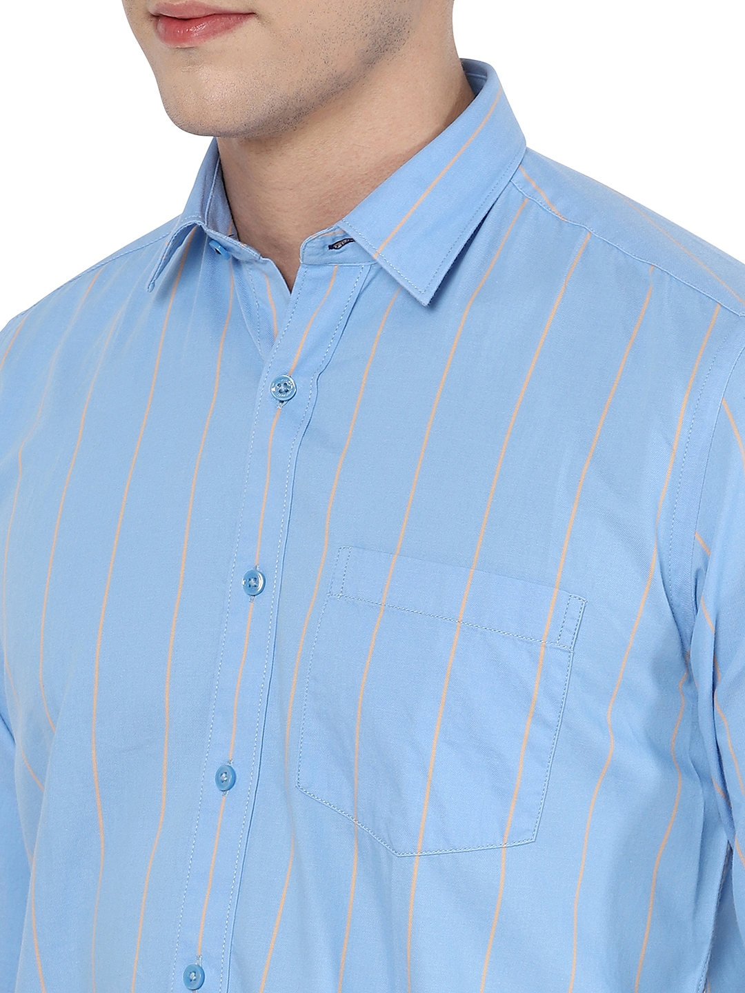 Light Blue Striped Slim Fit Casual Shirt | Greenfibre