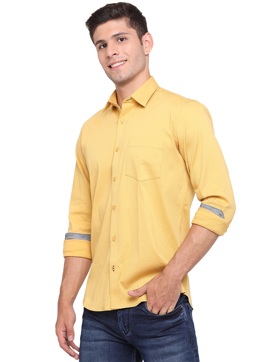 Yolk Yellow Solid Slim Fit Casual Shirt | Greenfibre