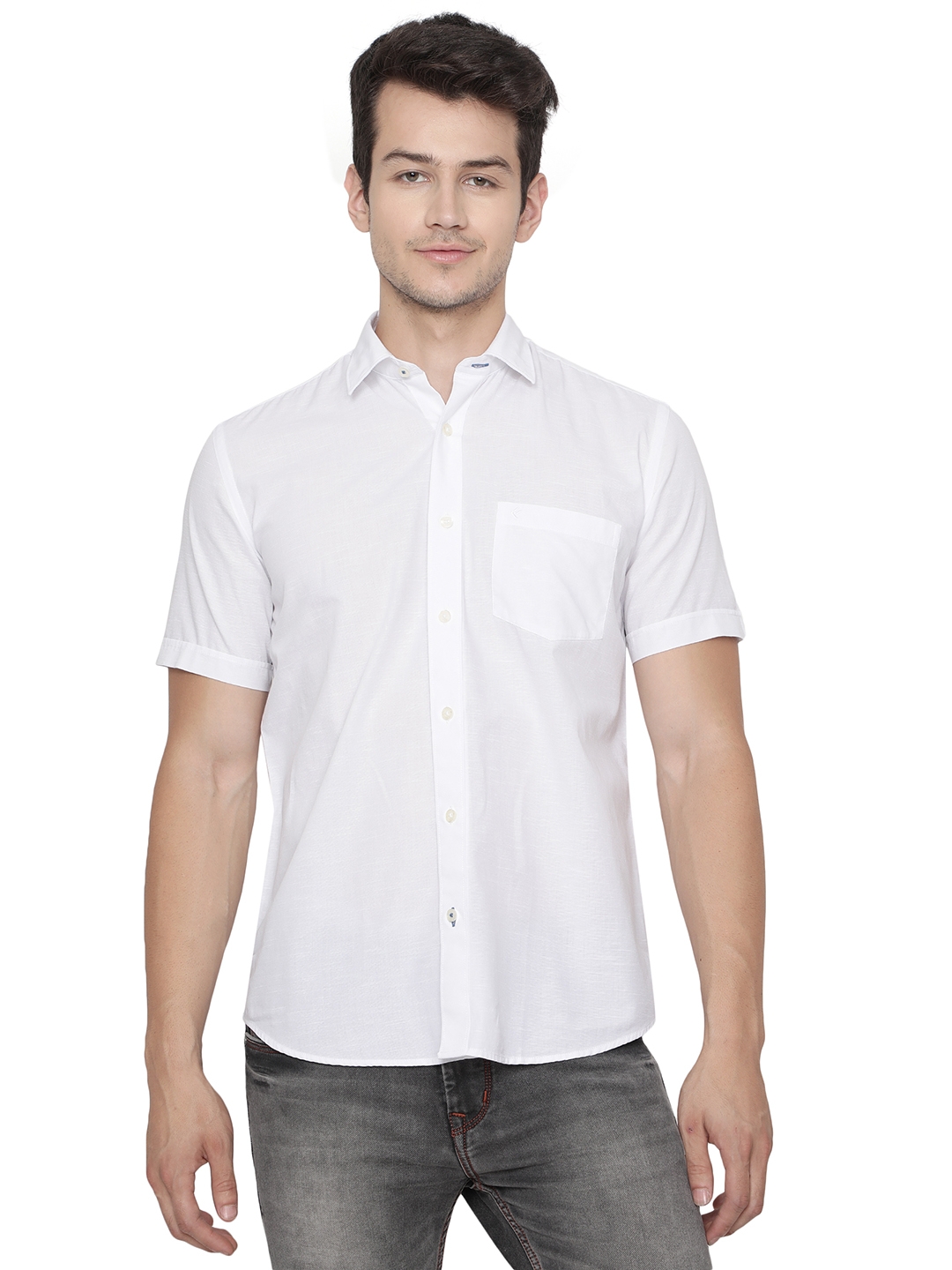 Greenfibre | Bright White Solid Slim Fit Casual Shirt | Greenfibre