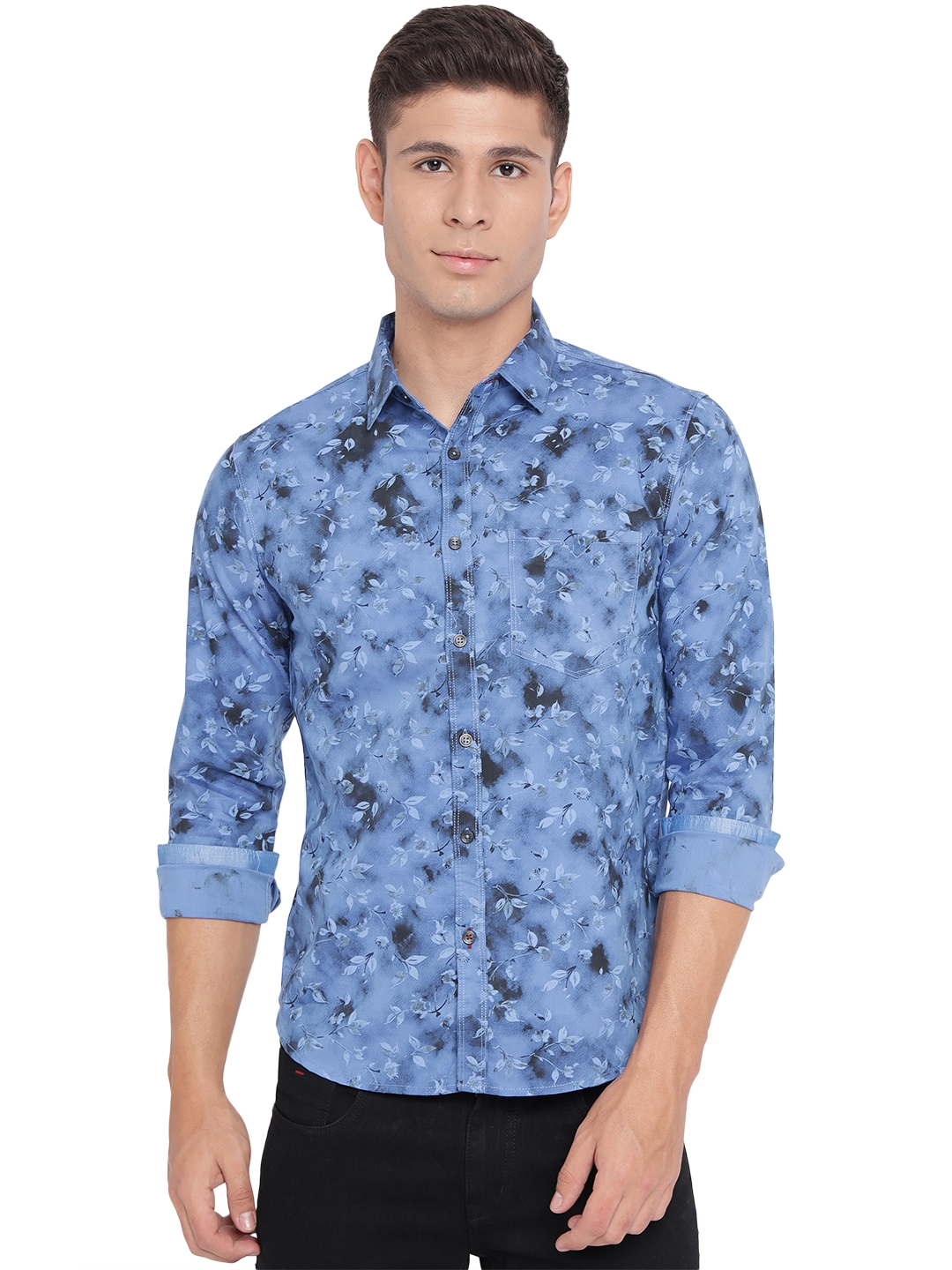 Palace Blue Printed Slim Fit Semi Casual Shirt | Greenfibre