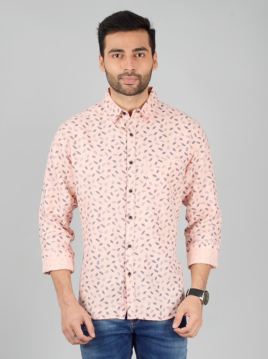 Light Pink Printed Slim Fit Casual Shirt | Greenfibre