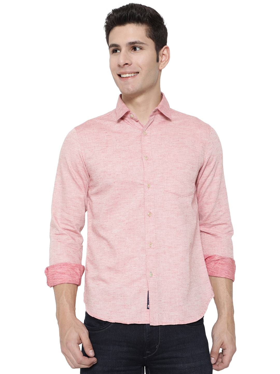 Greenfibre | Light Pink Solid Slim Fit Semi Casual Shirt | Greenfibre