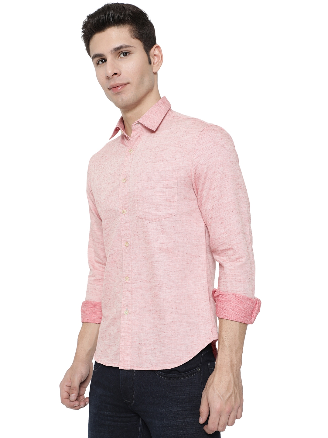 Light Pink Solid Slim Fit Semi Casual Shirt | Greenfibre