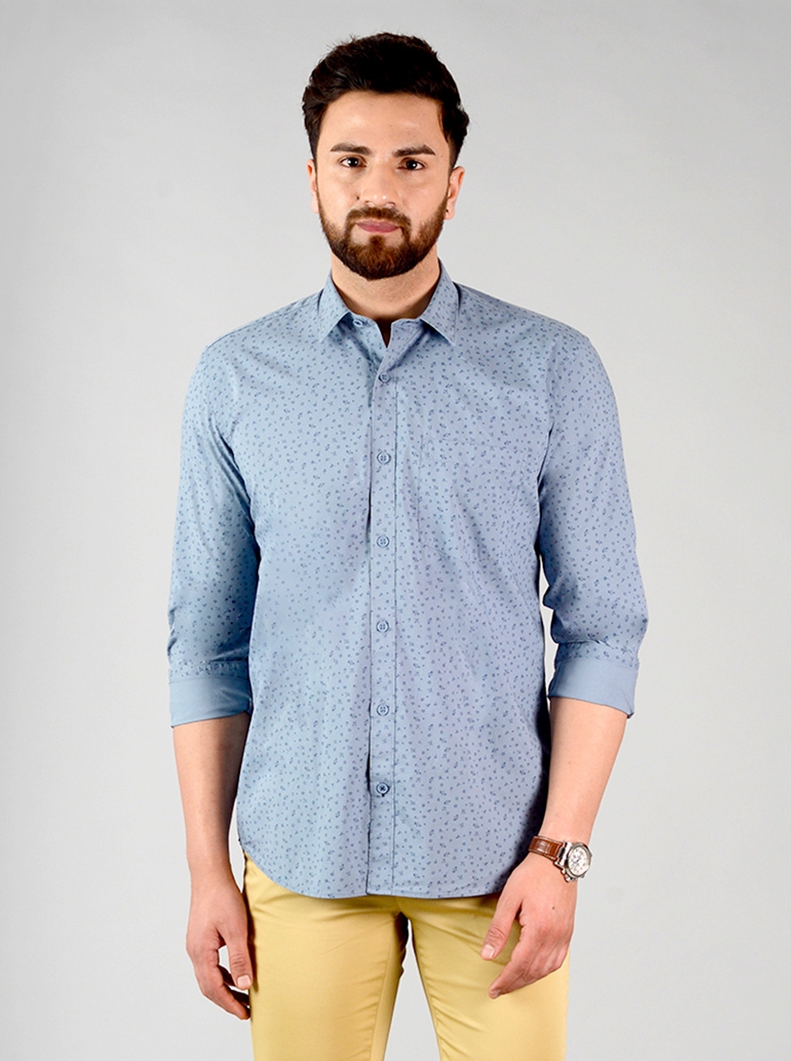 Citadel Blue Printed Slim Fit Casual Shirt | Greenfibre