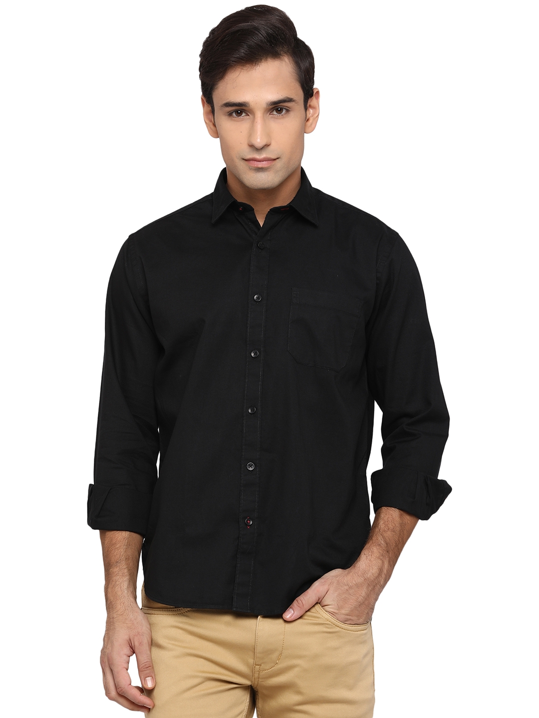 Jet Black Solid Classic Fit Casual Shirt | Greenfibre
