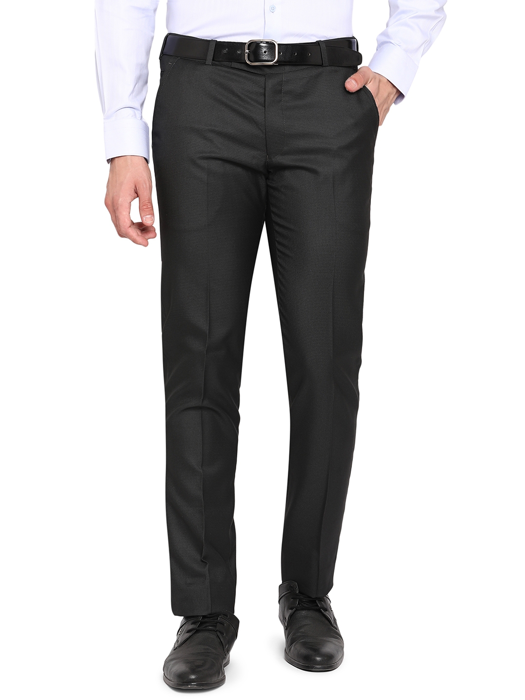 Dark Grey Solid Super Slim Fit Formal Trouser | Greenfibre