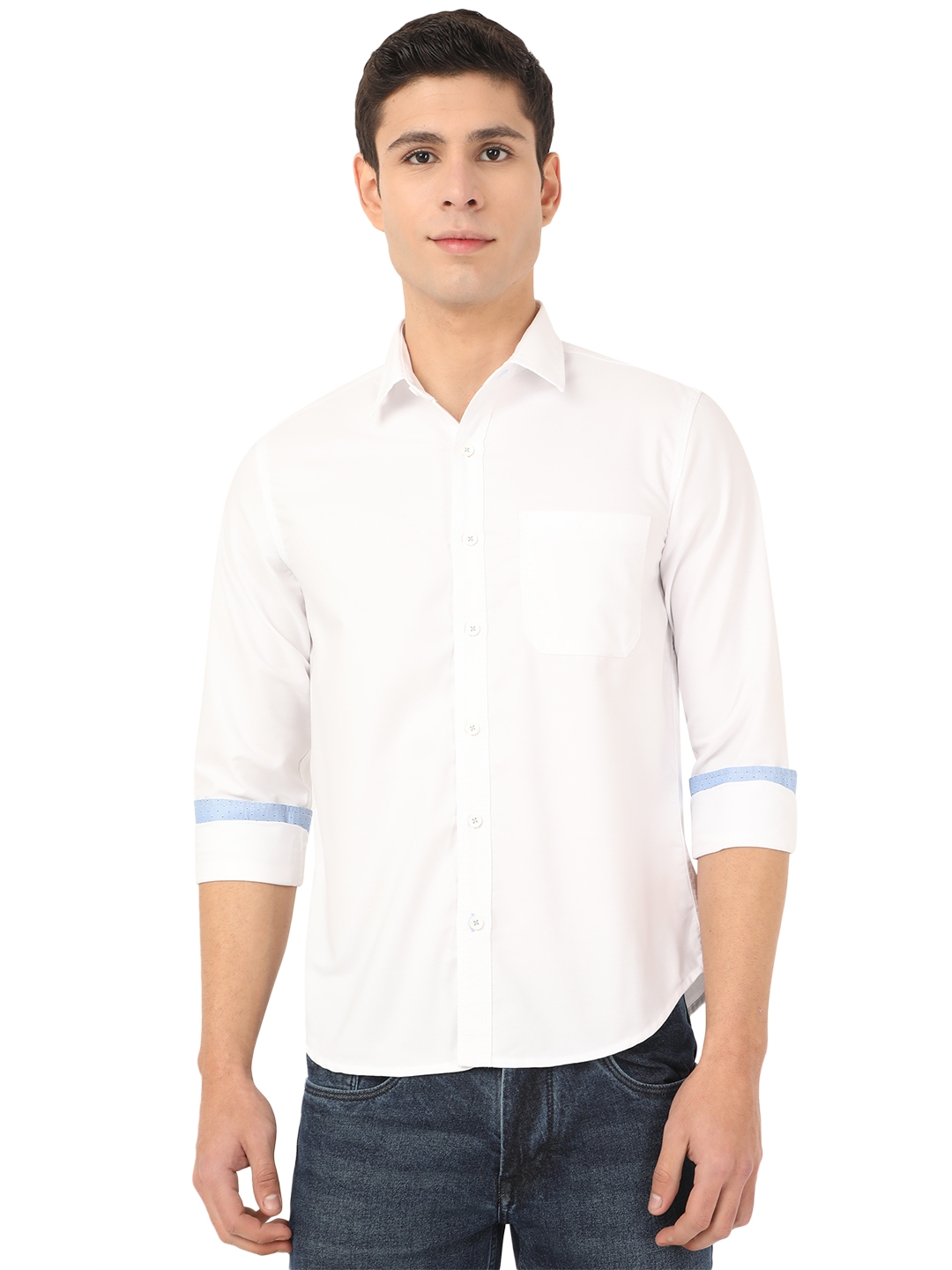 Greenfibre | Bright White Solid Slim Fit Semi Casual Shirt | Greenfibre