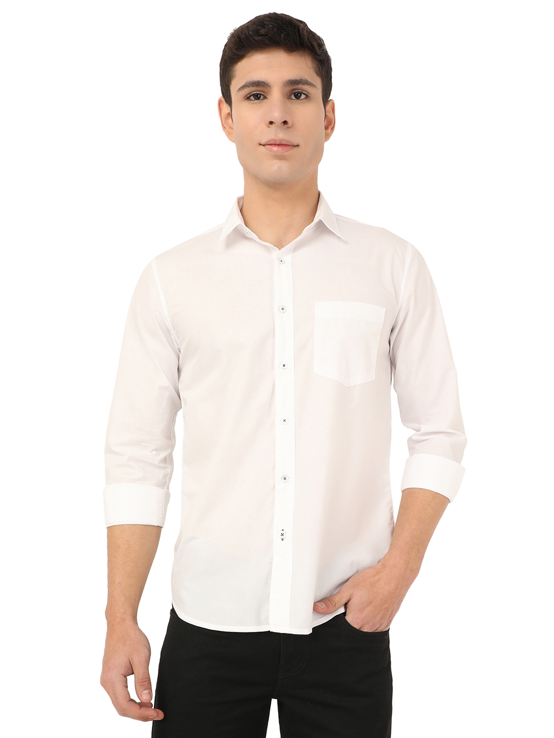 Greenfibre | Bright White Solid Slim Fit Semi Casual Shirt | Greenfibre