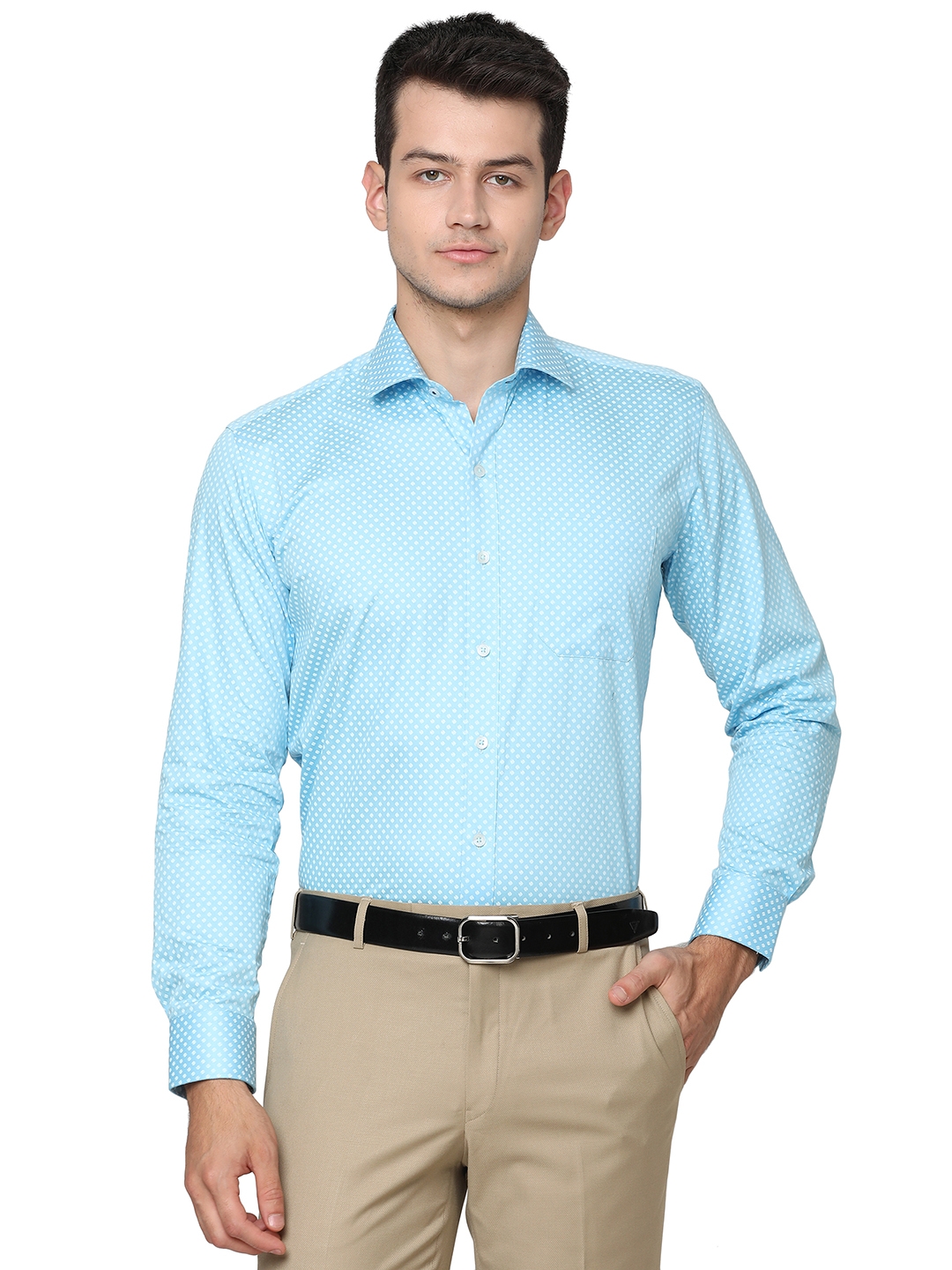 Sky Blue Printed Slim Fit Formal Shirt | Greenfibre