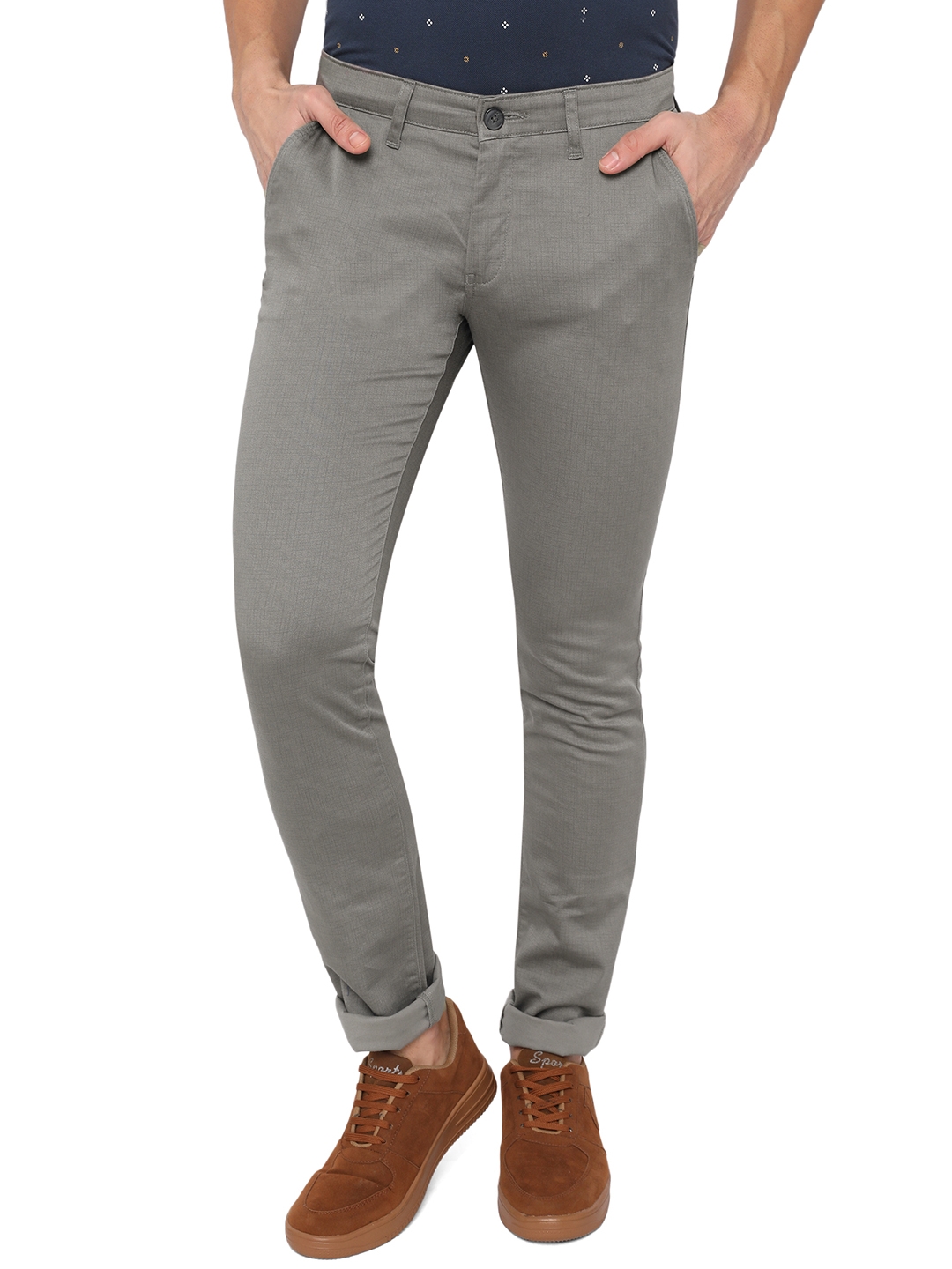 Grey Washed Slim Fit Casual Trouser | Greenfibre