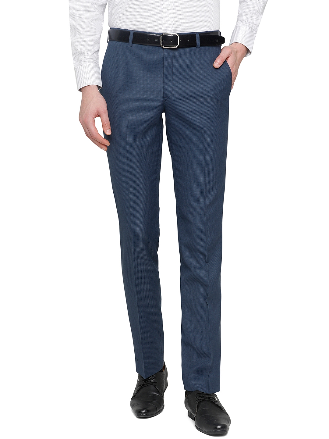 Greenfibre | Navy Blue Solid Slim Fit Formal Trouser | Greenfibre