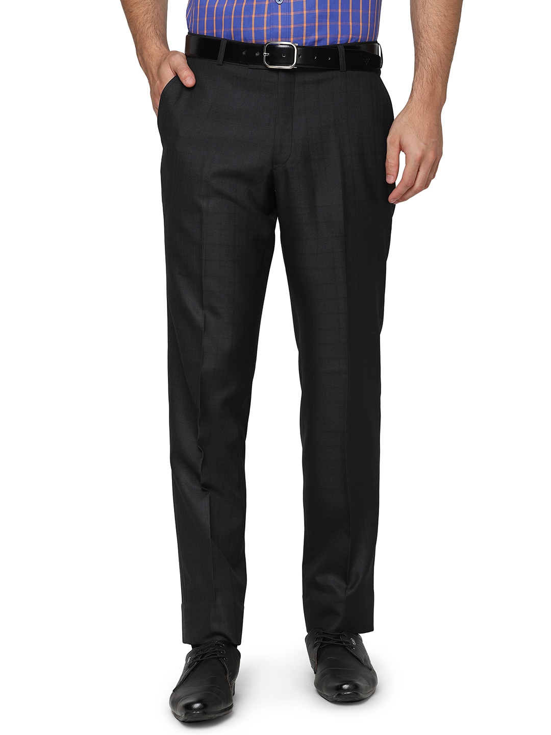Black & Grey Checked Classic Fit Formal Trouser | Greenfibre