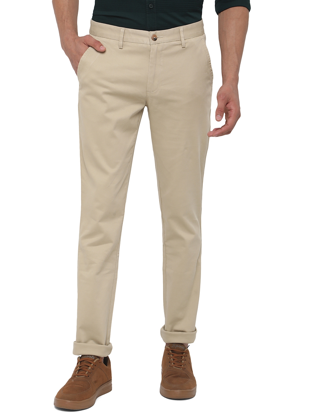 Greenfibre | Beige Solid Super Slim Fit Casual Trouser | Greenfibre