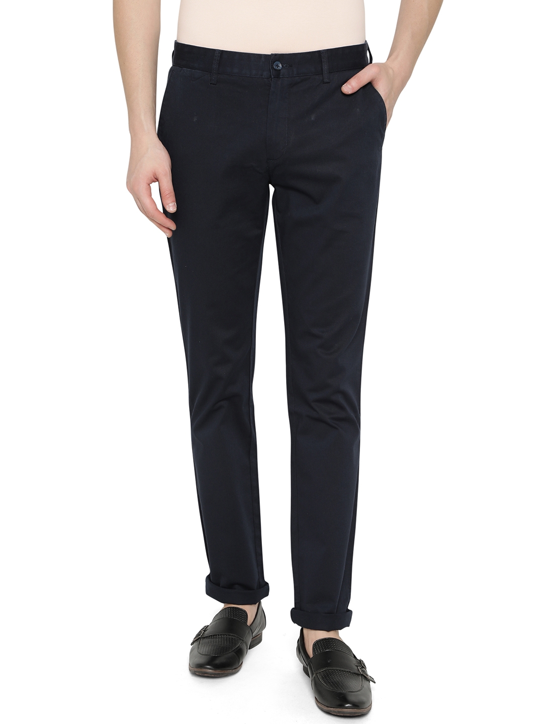 Greenfibre | Navy Blue Solid Super Slim Fit Casual Trouser | Greenfibre