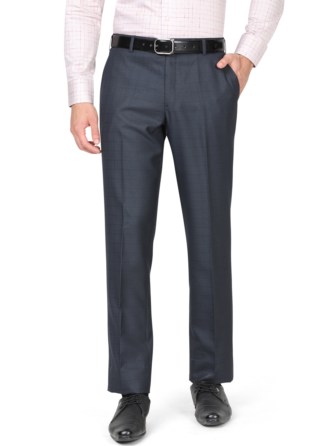 Greenfibre | Blue Checked Classic Fit Formal Trouser | Greenfibre