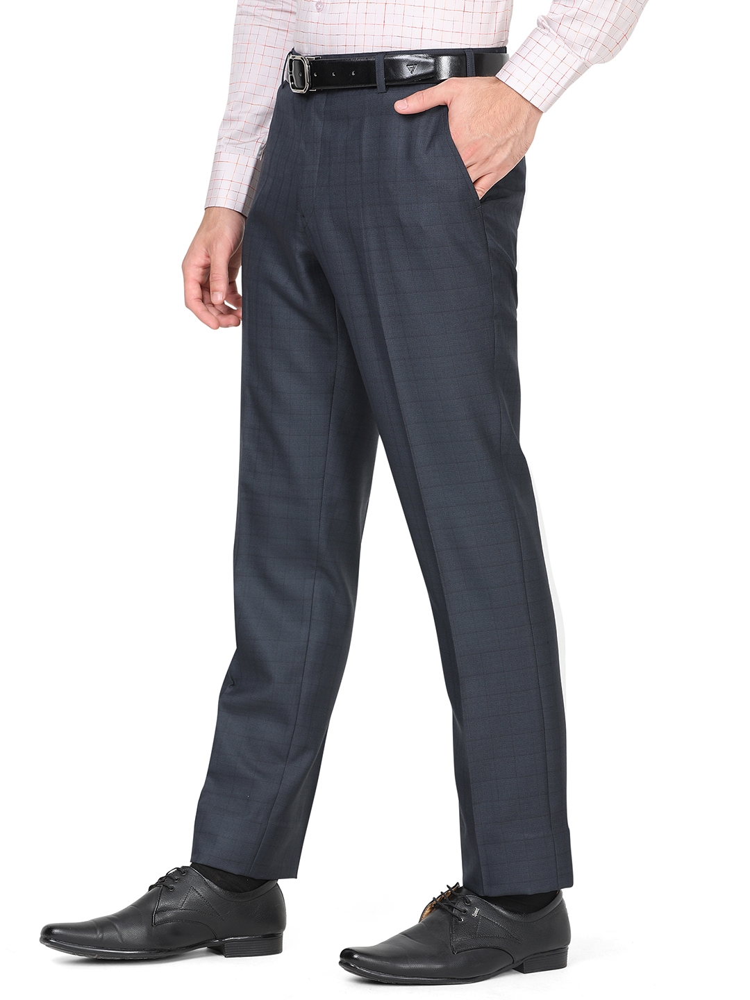 Blue Checked Classic Fit Formal Trouser | Greenfibre