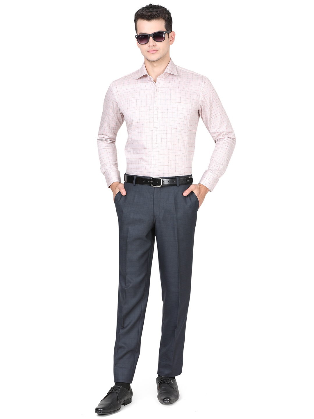 Blue Checked Classic Fit Formal Trouser | Greenfibre