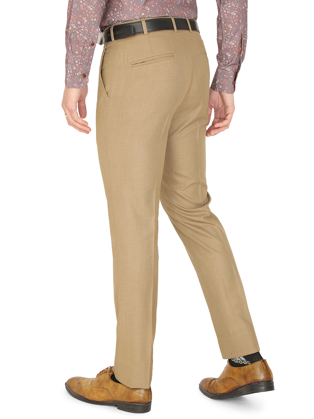Dark Beige Solid Slim Fit Formal Trouser | Greenfibre
