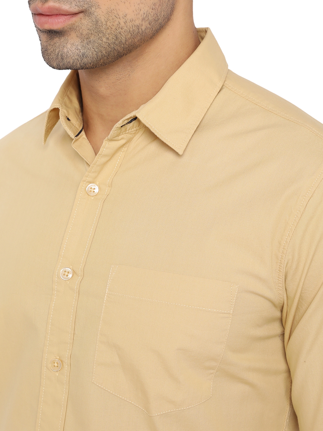 Straw Khaki Solid Slim Fit Semi Casual Shirt | Greenfibre
