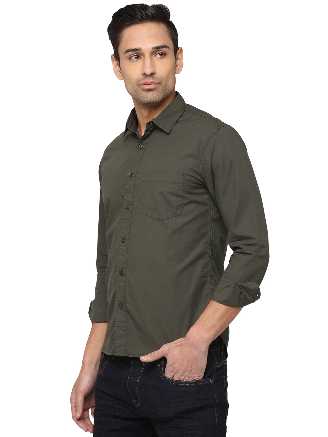 Dark Grey Solid Slim Fit Semi Casual Shirt | Greenfibre