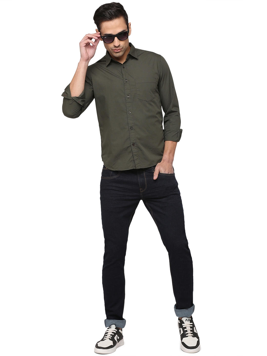 Dark Grey Solid Slim Fit Semi Casual Shirt | Greenfibre