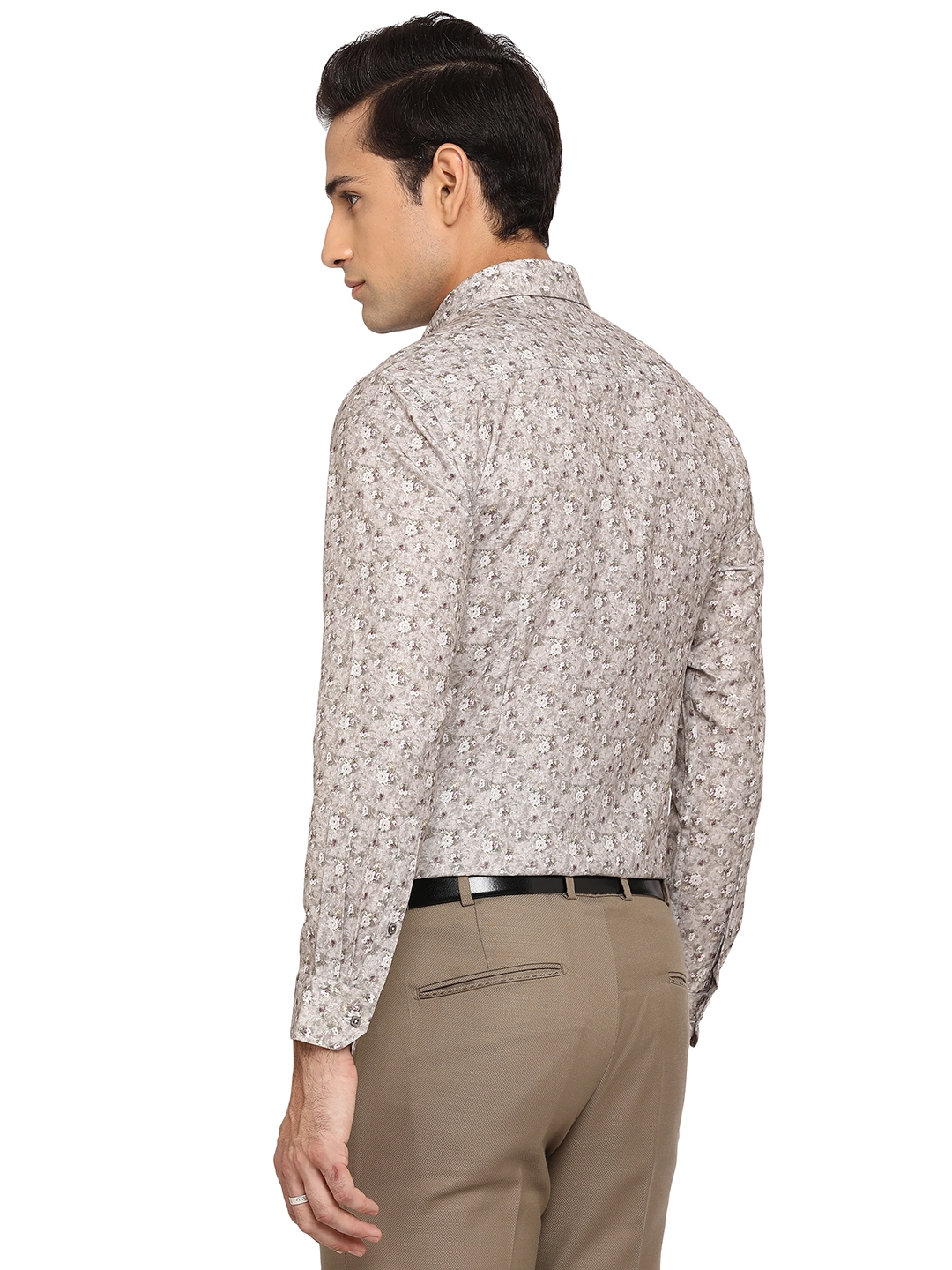 Cement Grey Printed Slim Fit Party Wear Shirt | Greenfibre