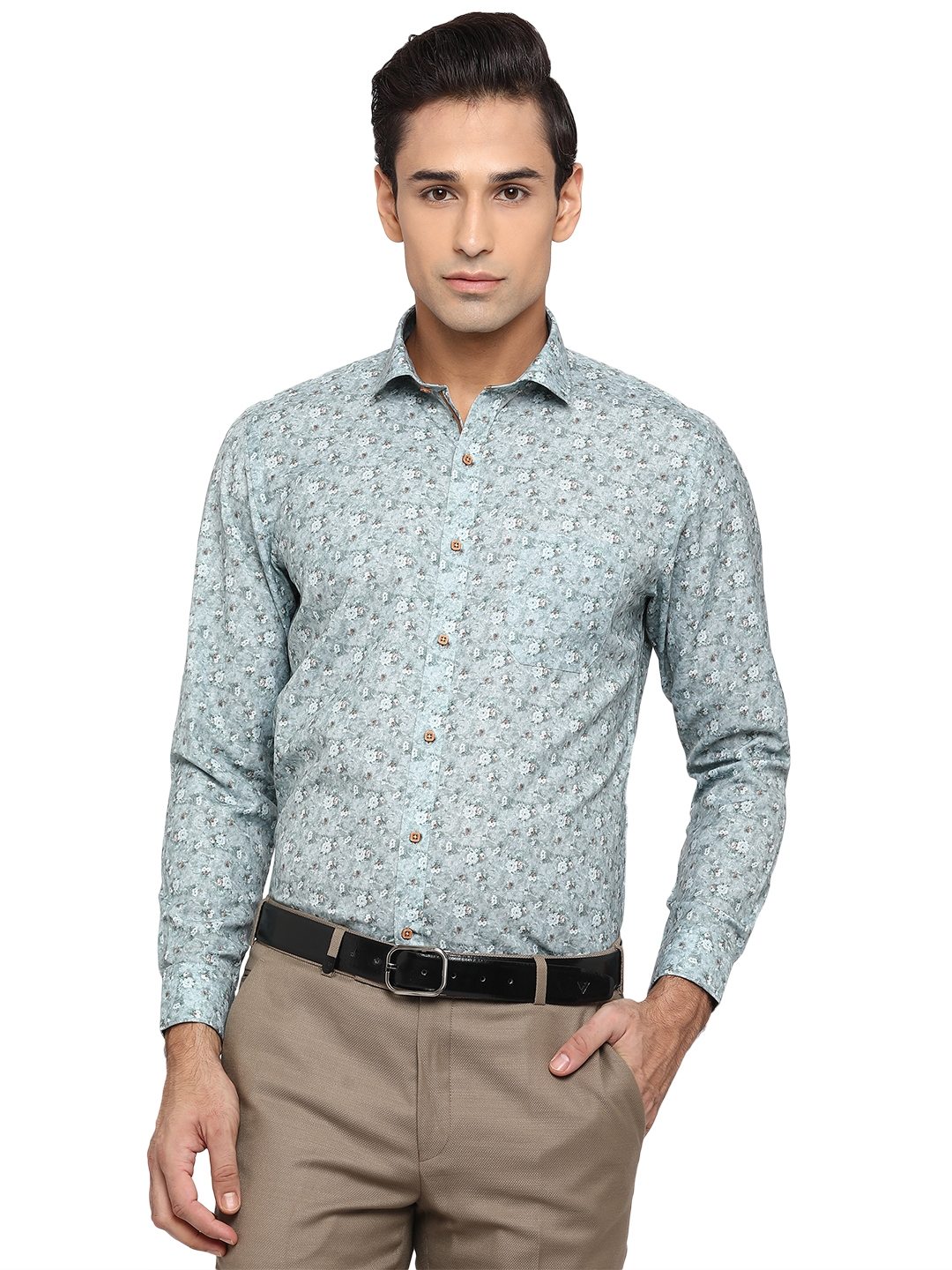Greenfibre | Cameo Green Printed Slim Fit Party Wear Shirt | Greenfibre