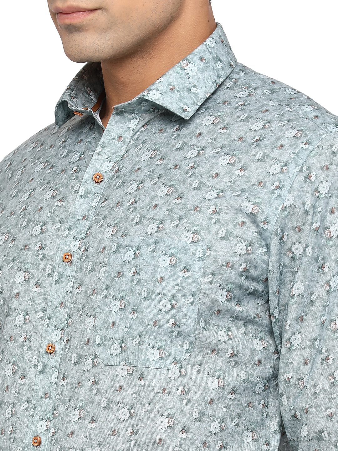 Cameo Green Printed Slim Fit Party Wear Shirt | Greenfibre