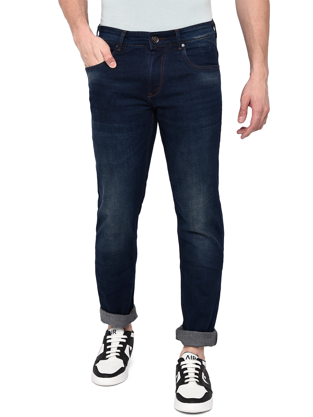 Greenfibre | Mid Blue Solid Narrow Fit Jeans | Greenfibre