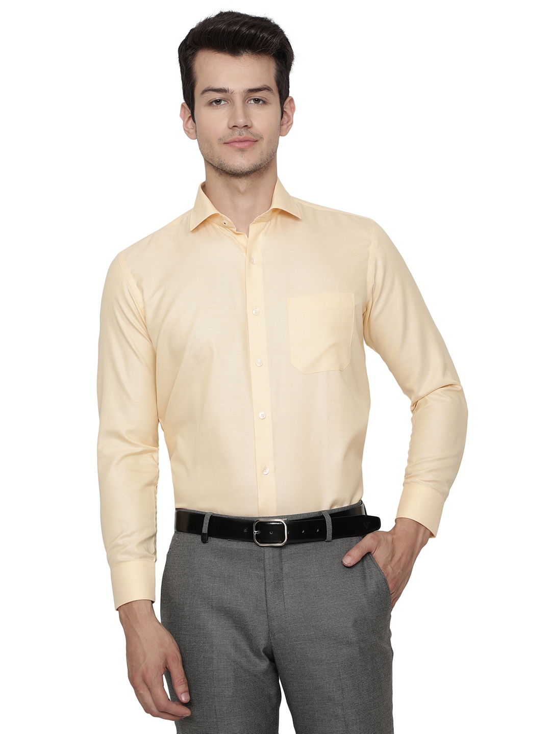 Light Yellow Dobby Slim Fit Formal Shirt | Greenfibre