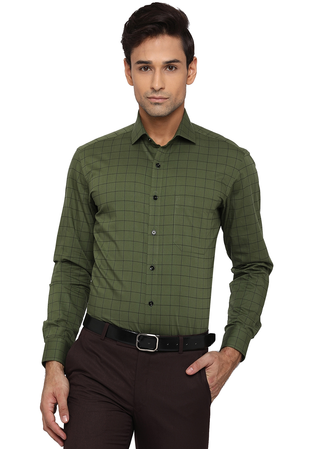 Greenfibre | Green Checked Slim Fit Formal Shirt | Greenfibre