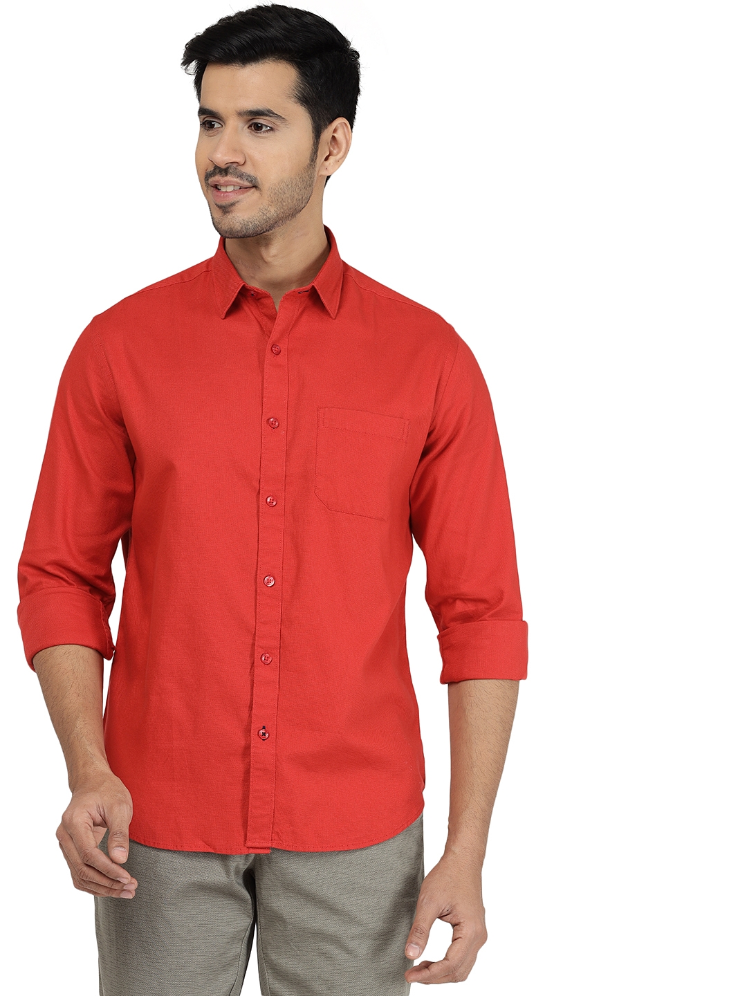 Paprika Red Solid Classic Fit Casual Shirt | Greenfibre