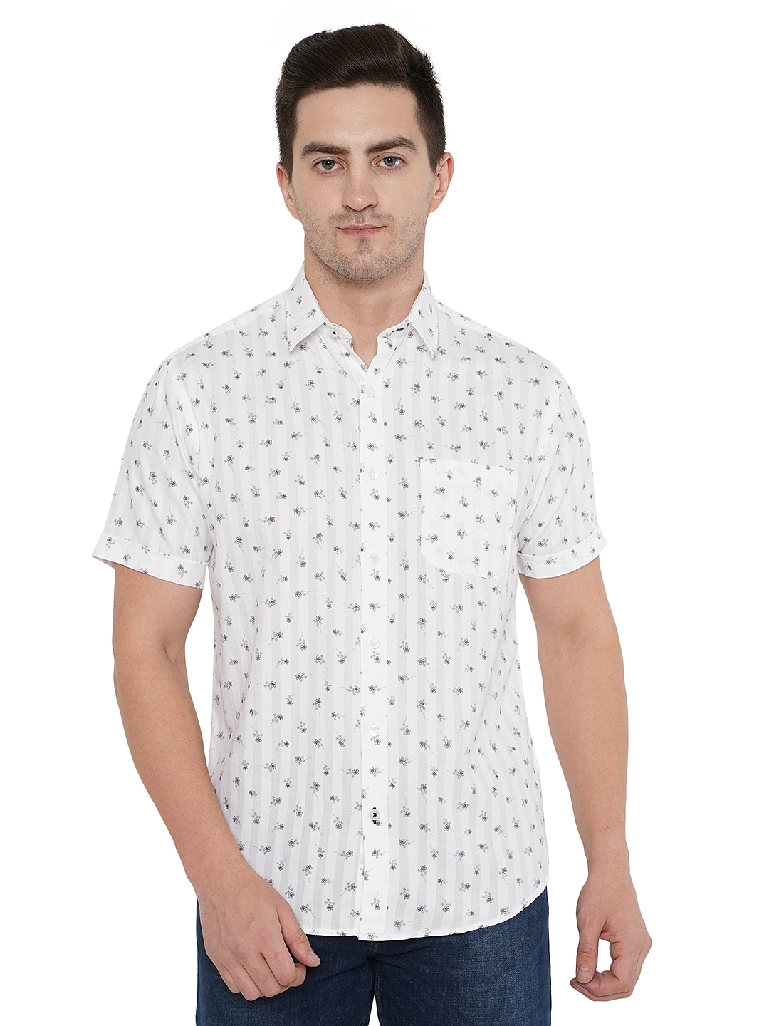 Greenfibre | White Printed Smart Fit Casual Shirt | Greenfibre
