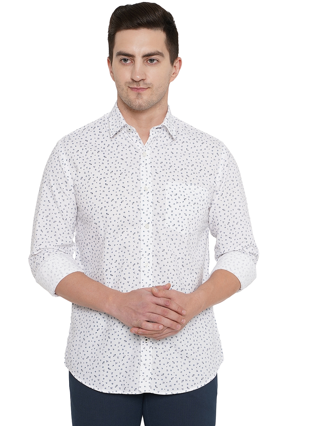 White Printed Smart Fit Casual Shirt | Greenfibre