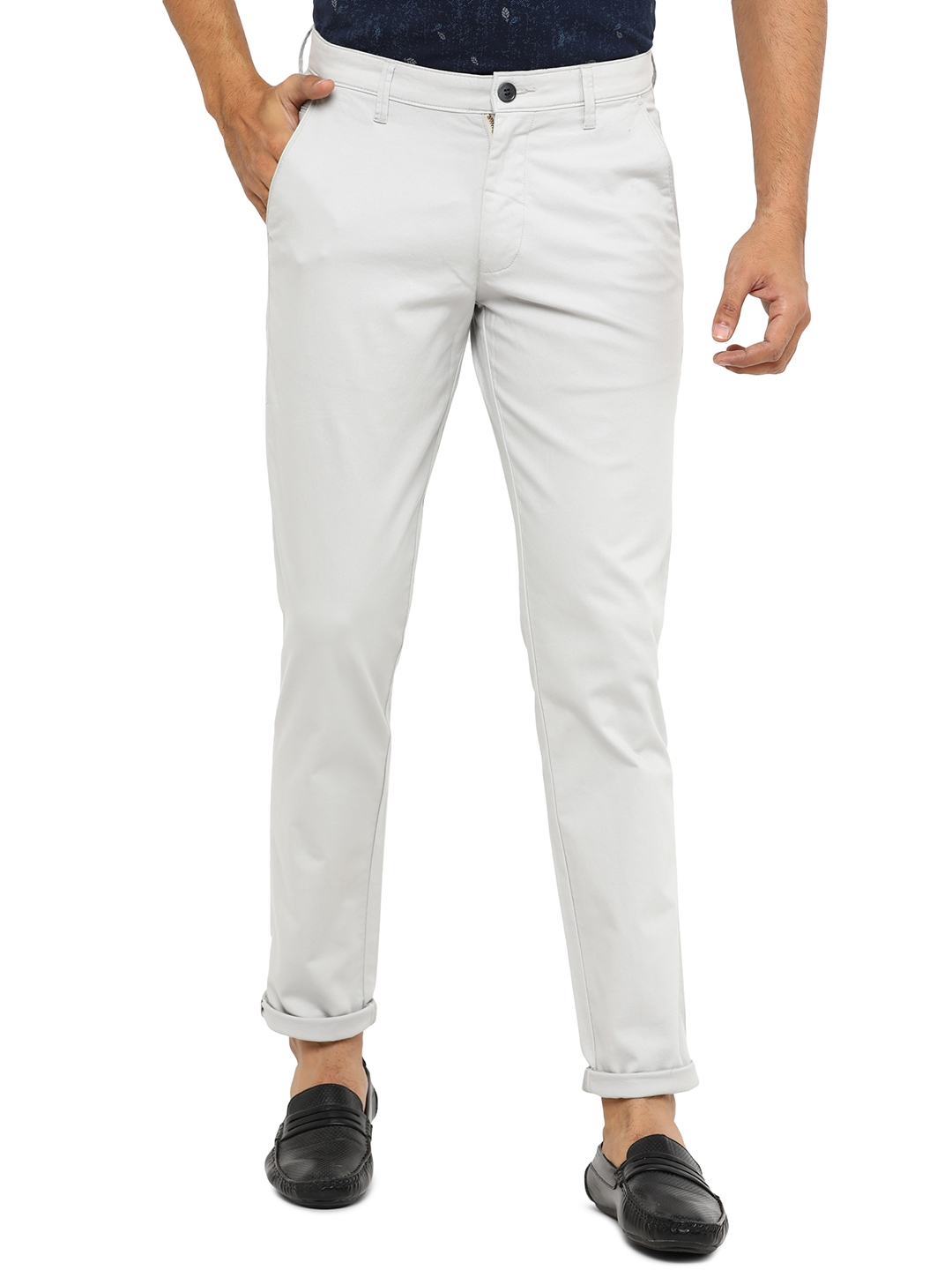 Light Grey Solid Slim Fit Casual Trouser | Greenfibre