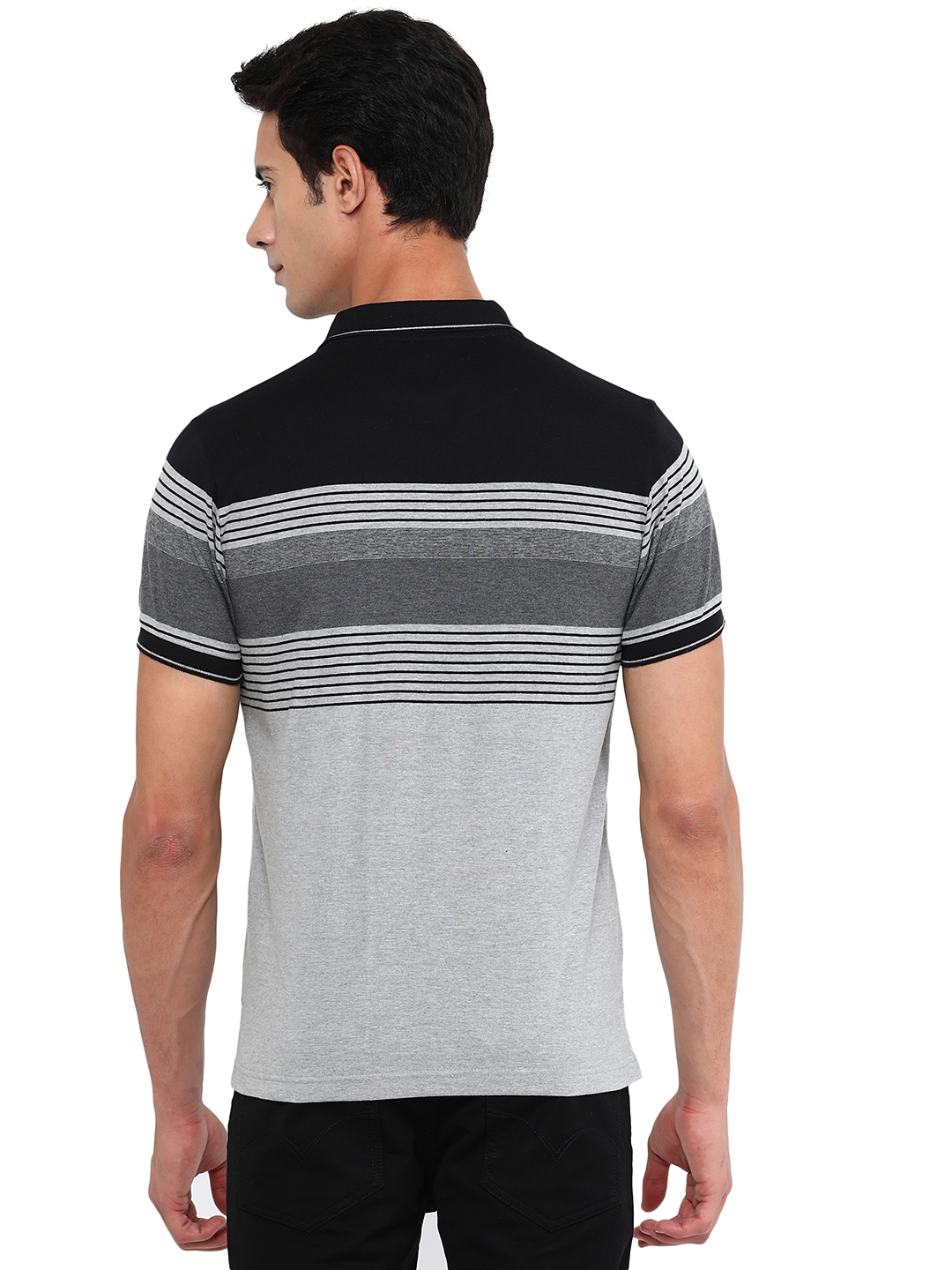 Caster Grey Striped Slim Fit Polo T-Shirt | Greenfibre