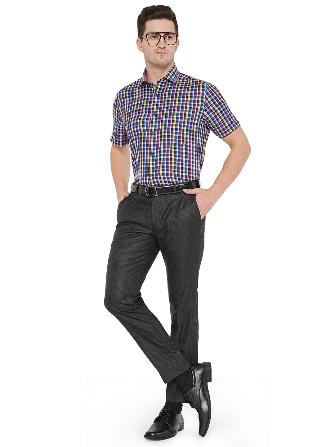 White & Blue Checked Regular Fit Formal Shirt | Greenfibre