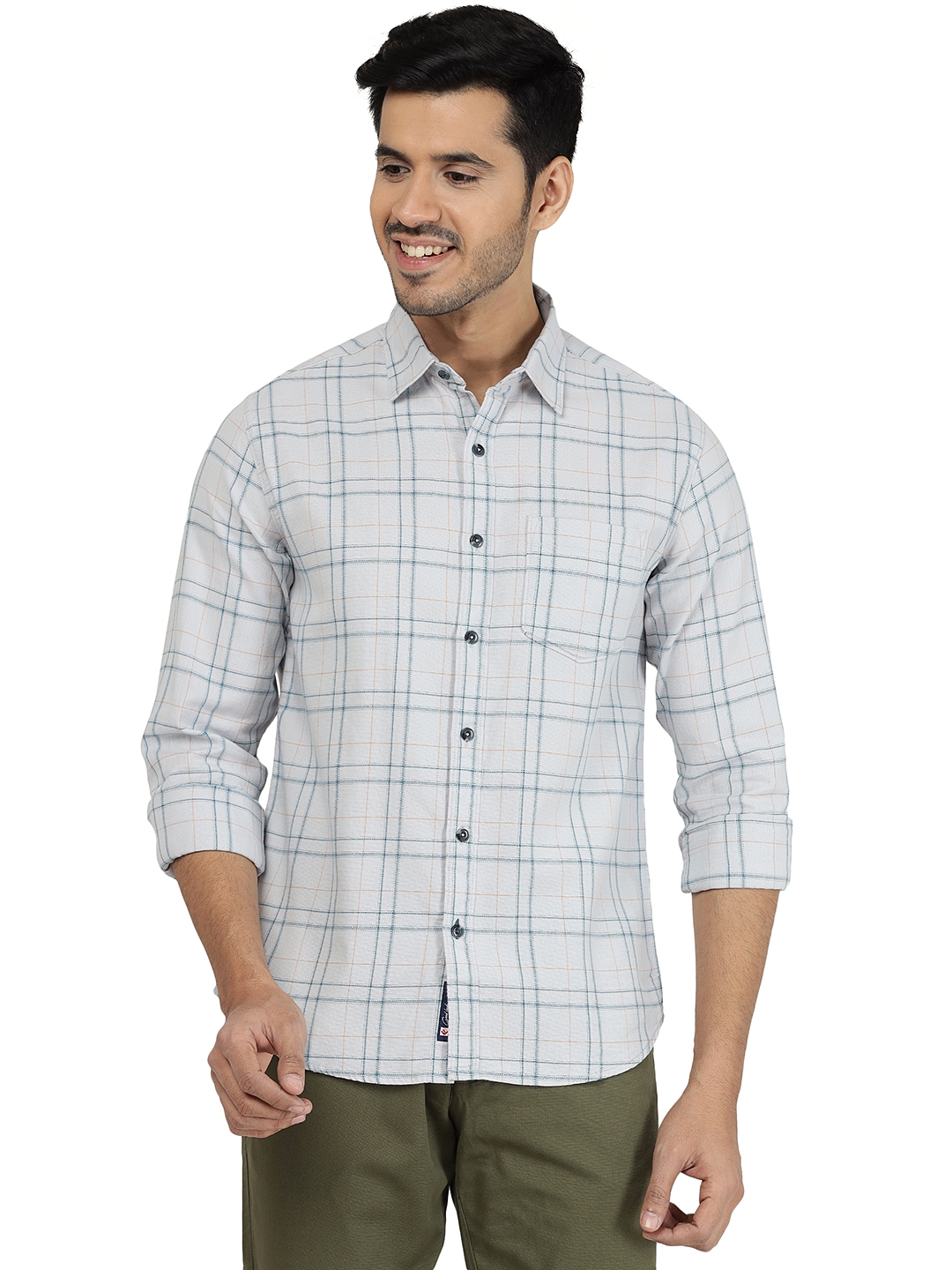 Greenfibre | Grey Checked Slim Fit Semi Casual Shirt | Greenfibre