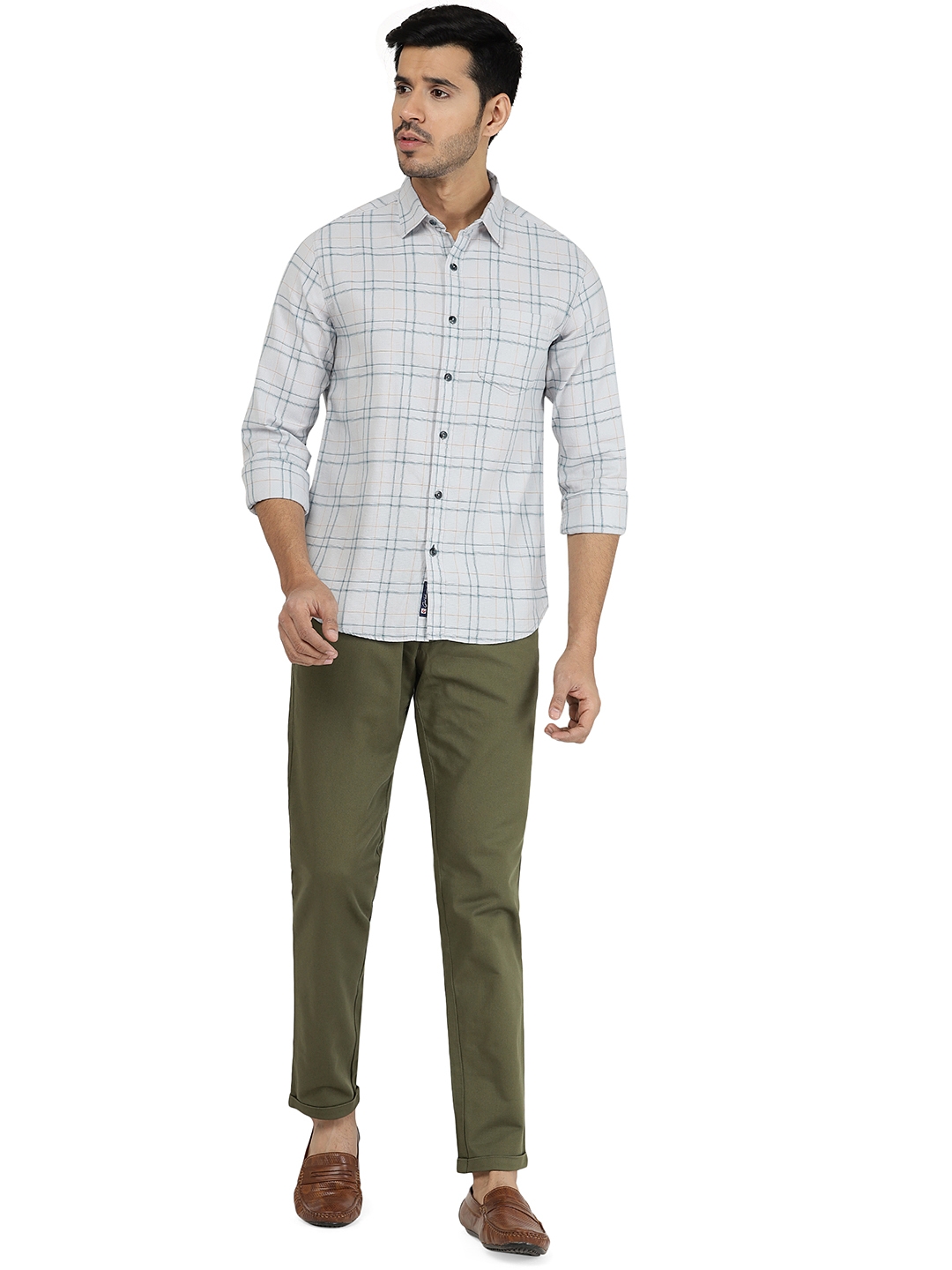 Grey Checked Slim Fit Semi Casual Shirt | Greenfibre