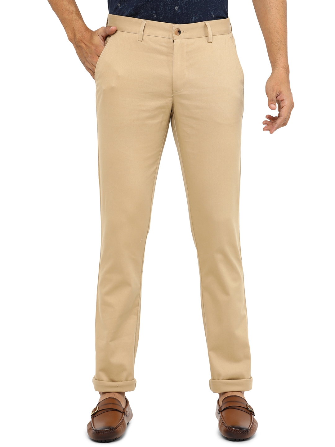 Greenfibre | Beige Solid Super Slim Fit Casual Trouser | Greenfibre