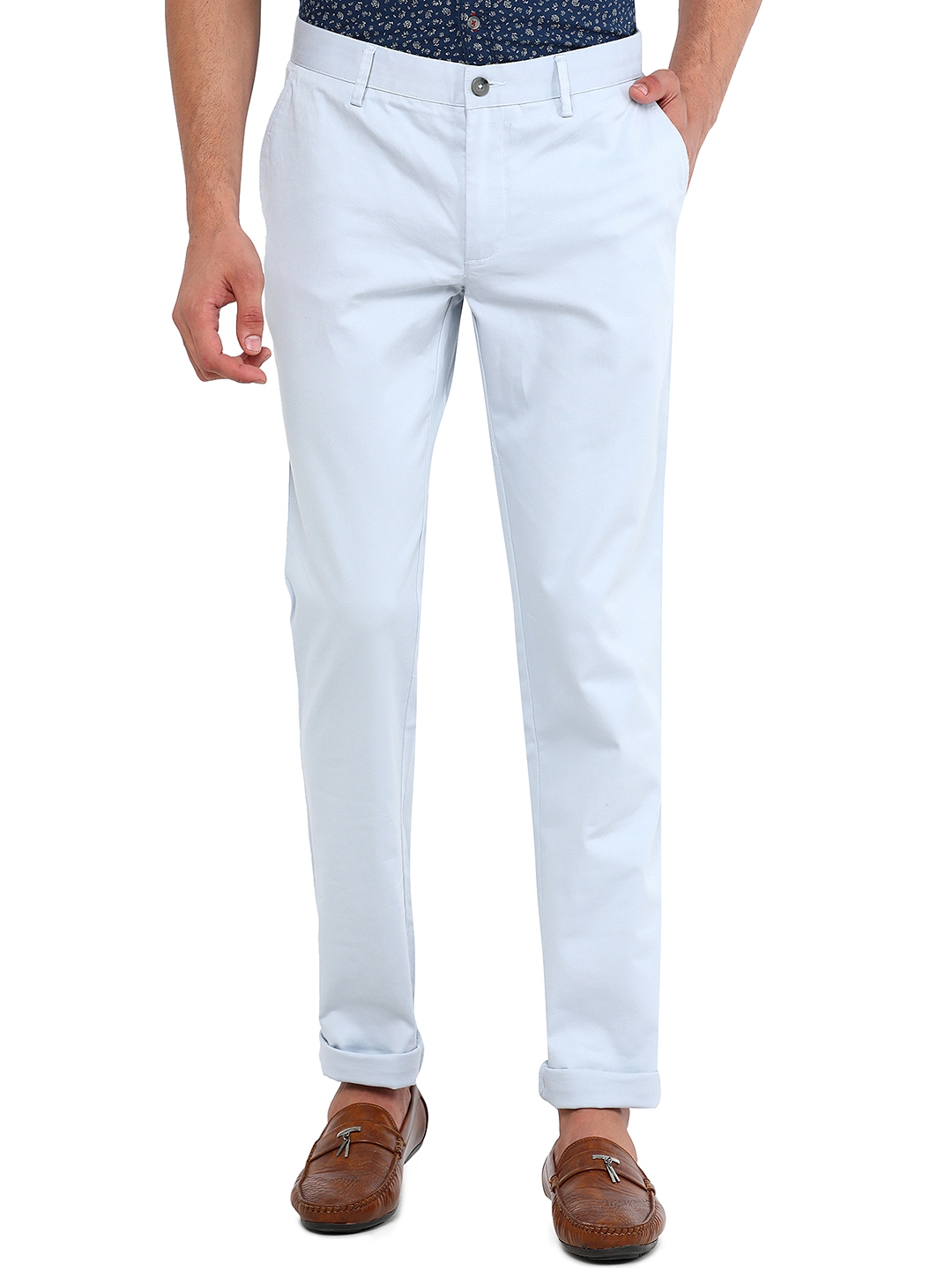 Greenfibre | Light Blue Solid Super Slim Fit Casual Trouser | Greenfibre