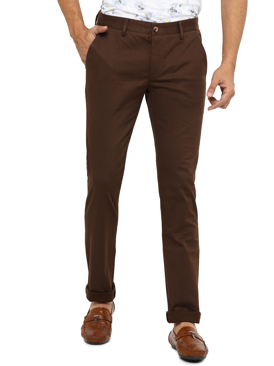 Greenfibre | Dark Brown Solid Super Slim Fit Casual Trouser | Greenfibre