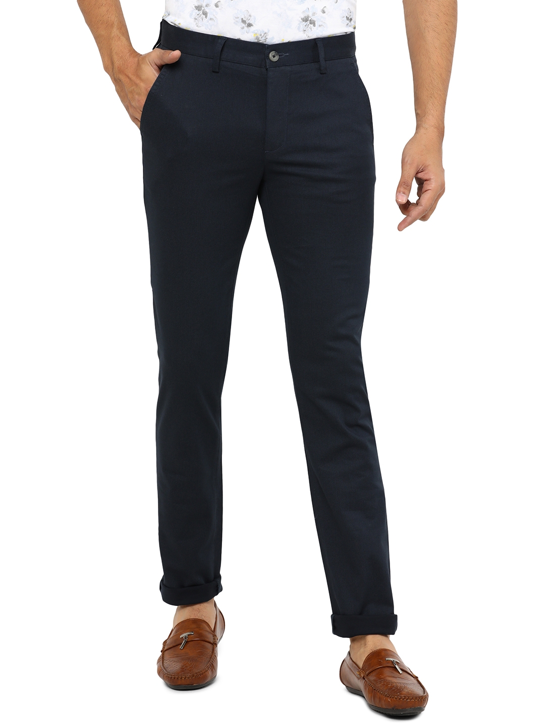 Greenfibre | Dark Blue Solid Super Slim Fit Casual Trouser | Greenfibre