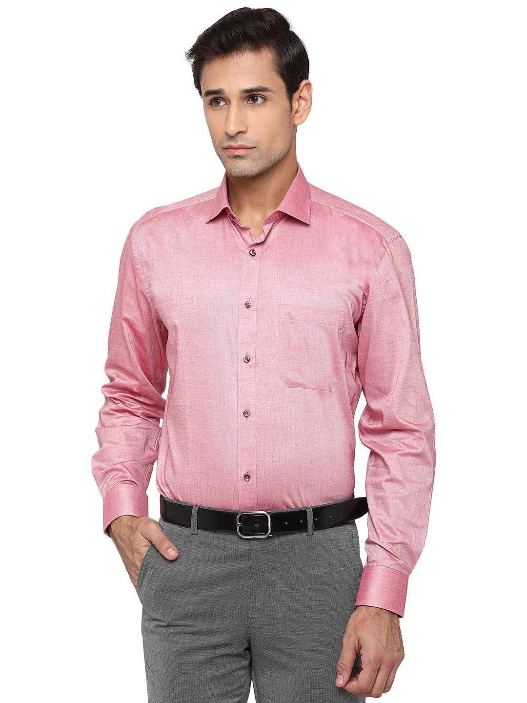 Greenfibre | Coral Pink Solid Regular Fit Formal Shirt | Greenfibre