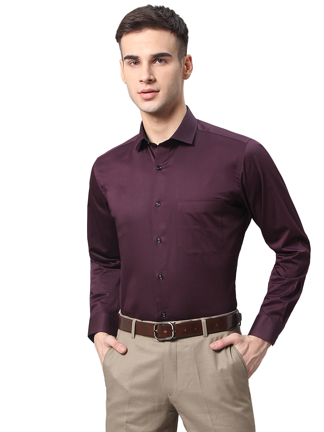 Greenfibre | Wine Solid Formal Shirts (GFS325/1,WINE PLAIN (SFT))